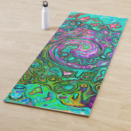 Tapete De Yoga Anel Abstrato Retro Líquido Aquamarine Groovy