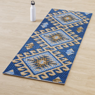 Tapete De Yoga Antigo Blue Beige Turco Kilim Rug