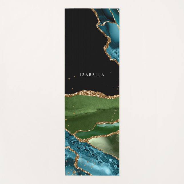 Tapete De Yoga Aqua personalizado/Agato verde com veias Douradas (Frente)