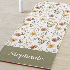 Tapete De Yoga Aquarela Boho Flor Silvestre Nome Personalizado