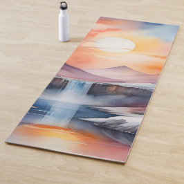 Tapete De Yoga Aquarela das montanhas cobertas de neve sob o sol