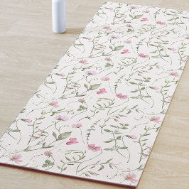 Tapete De Yoga Aquarela de Flor Silvestre Rosa