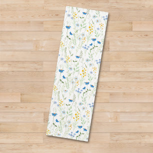 Tapete De Yoga Aquarela Flor Silvestre Azul Amarelo