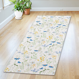 Tapete De Yoga Aquarela Flor Silvestre Azul Amarelo