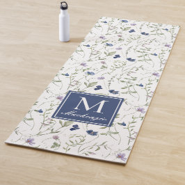 Tapete De Yoga Aquarela Flor Silvestre Azul Nome Personalizado