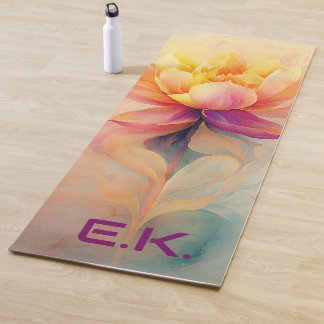 Tapete de Yoga Aquarela Floral Chic Personalizado