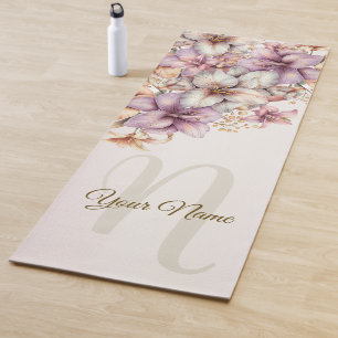 Tapete De Yoga Aquarela Flores Cor-de-Obra Elegante Na moda