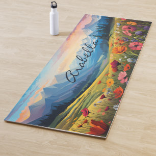 Tapete De Yoga Aquarela Flores de Capoeira-Vazia Montanhas de Cam