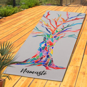 Tapete De Yoga Arco-Íris Árvore Colorido