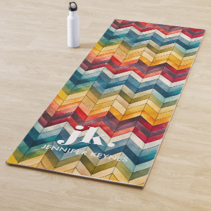 Tapete De Yoga Arco-íris Colorido Vintage Chevron Monograma