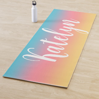 Tapete De Yoga Arco-íris Ombre Nome Personalizado