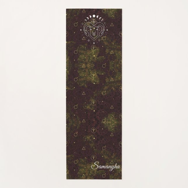 Tapete De Yoga Aries Zodiac Personalizado Roxo Dourado Oriental (Frente)