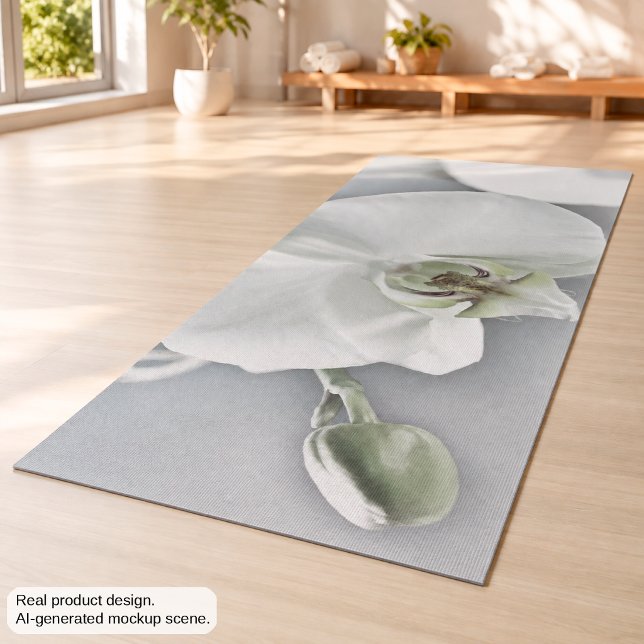 Tapete De Yoga Arte Botânica de Orquídea Branca Elegante (Criador carregado)