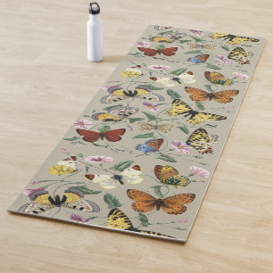 Tapete De Yoga Arte Floral Botânica de Mariposa Borboleta Vintage