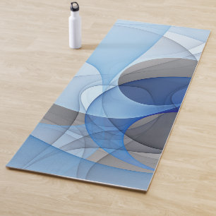 Tapete De Yoga Arte Gráfica Abstrata Moderna Azul-Cinza Fractal