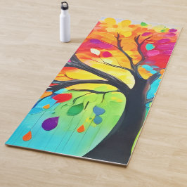 Tapete De Yoga Árvore Colorida da Vida Pintura