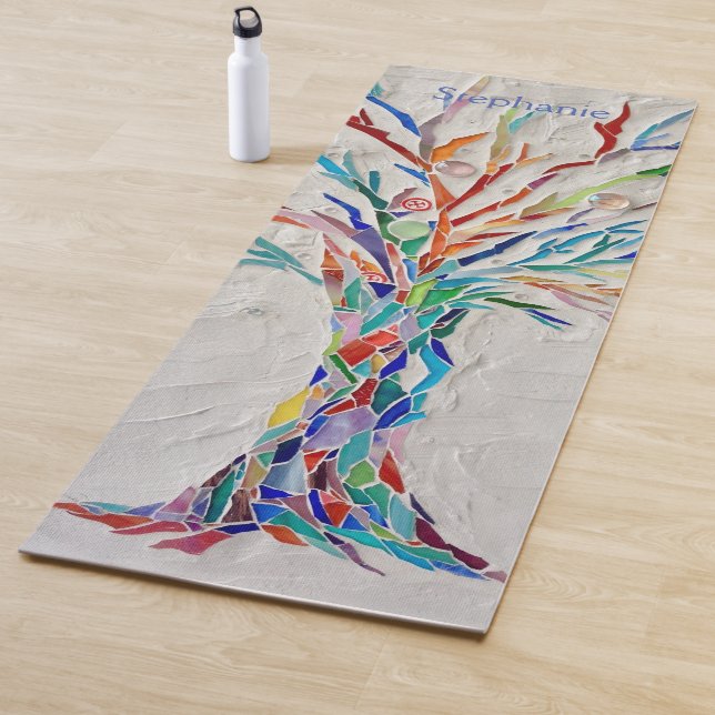 Tapete De Yoga Árvore da Vida em Mosaico de Cores de Arco-íris (In Situ)