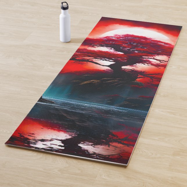 Tapete De Yoga Árvore Vermelha Mística Sob Lua Cheia (In Situ)