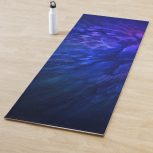 Tapete De Yoga Asas Místicas com Penas Azuis Profundas