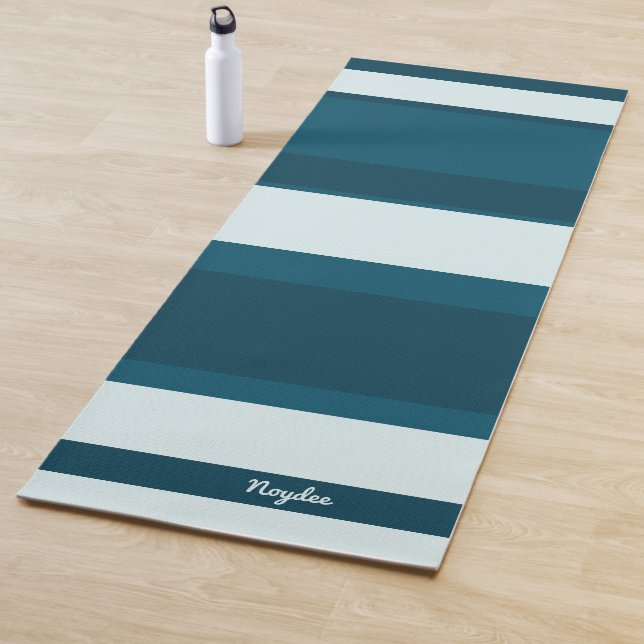 Tapete De Yoga Asymmetric Stripes Horizontal Lines Sea Blue White (In Situ)