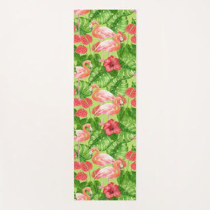 Tapete De Yoga Aves Flamingo e plantas tropicais