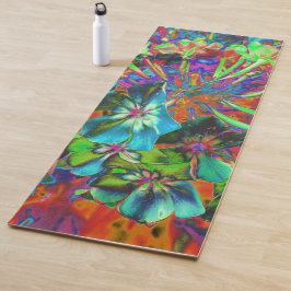 Tapete De Yoga Azul-Abstrato e Flor Verde limão florescente