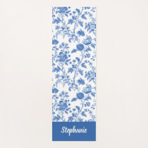 Azul Branco Floral Vintage Monograma Nome