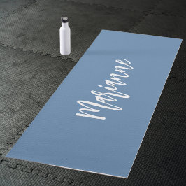 Tapete De Yoga Azul empoeirado branco script nome personalizado