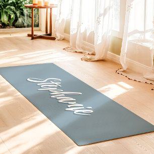 Tapete De Yoga Azul Empoeirado Nome Personalizado Simples
