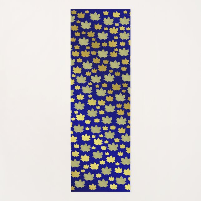 Tapete De Yoga azul,maple, folha de mapa, brilhante, ouro, metal, (Frente)