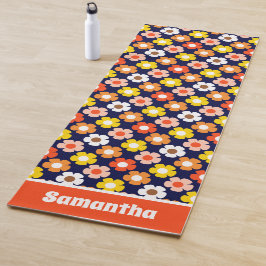 Tapete De Yoga Azul Padrão de Flores de outono Retroativas