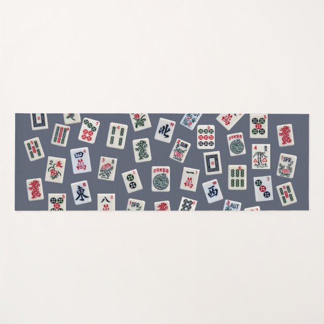 Tapete De Yoga Azulejo MahJongg em azul escuro  (Frente (Horizontal))