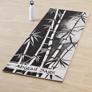 Tapete De Yoga Bambu Moderno Preto e Branco Personalizado