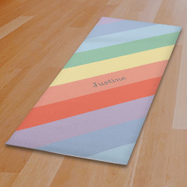 Tapete De Yoga Bandas Diagonais do Arco-Íris Pastel