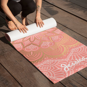 Tapete De Yoga Belo Coral Rosa Mandala Padrão