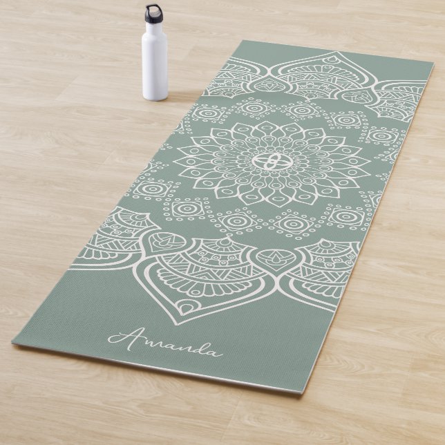 Tapete De Yoga Belo e Verde Mandala Personalizada Ioga Mat (In Situ)