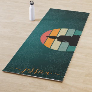 Tapete De Yoga Belo e Verde Retro Sunset Mandala Nome Personaliza