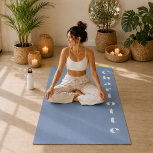 Tapete De Yoga Bem-estar minimalista azul empoeirado personalizad