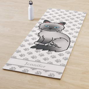 Tapete De Yoga Birman/Ragdolé de Ponto Azul com Palhetas e Nome