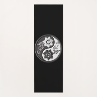 Tapete De Yoga Black and Silver Floral Yin Yang