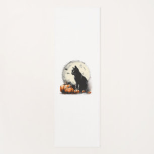 Tapete De Yoga Black Cat Halloween Spooky Moon Trabalho de arte P