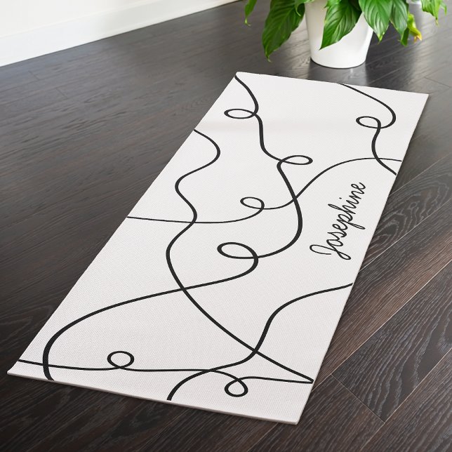 Tapete De Yoga Black On White Geometric Loops Pattern And Name (Criador carregado)