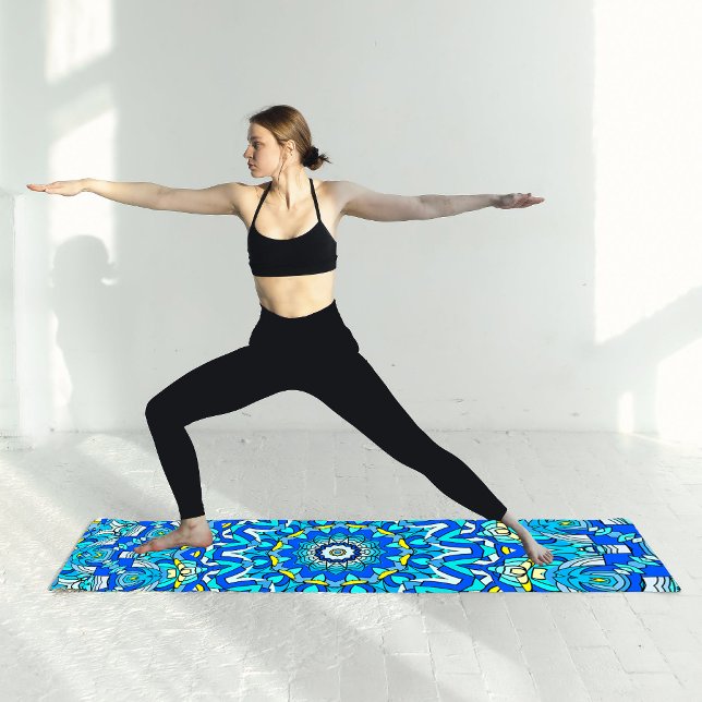 Tapete De Yoga Blue 12 Petals 12 Circulação Cardíaca Geométrica (Criador carregado)