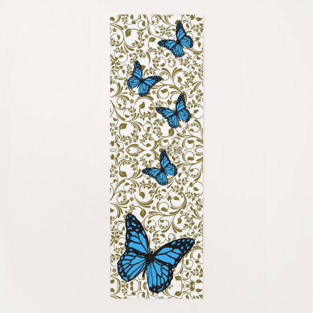 Tapete De Yoga Blue butterfly gold garden (Frente)