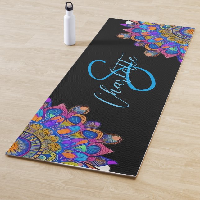 Tapete De Yoga Blue Mandala Boho Monograma Yoga Mat (In Situ)