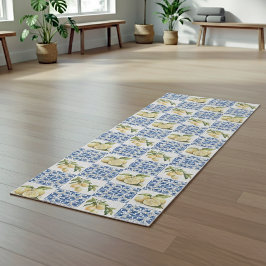 Tapete De Yoga Blue Tile French Country Lemon Pattern