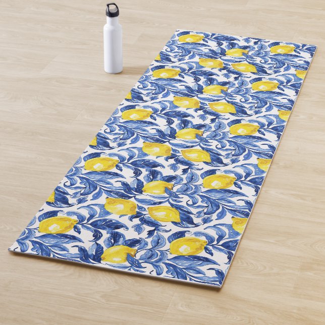 Tapete De Yoga Blue Watercolor Lemon Pattern  (In Situ)