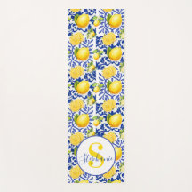 Blue White Lemon Tile Pattern Name Monogram Citrus