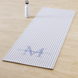 Tapete De Yoga Blue & White Stripes Monogram Name