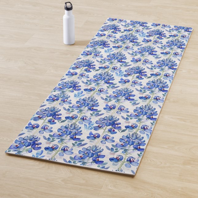 Tapete De Yoga Bluebonnet Floral Pattern Blue and White (In Situ)